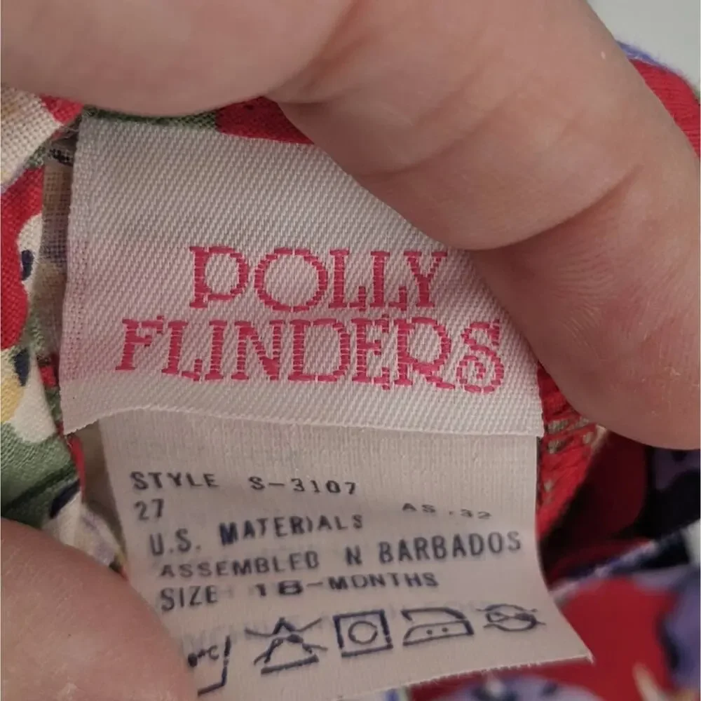 Vintage Girls Polly Flinders 18M 80s Red Pink Floral Babydoll Style Dress EUC